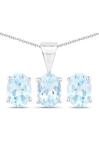 VIRA JEWELS Kette Silber 925 rhodiniert Ohrringe und Halskette mit Blautopas (beh.) silber