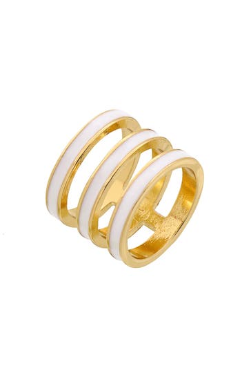 FASHIONBOX Ring rot vergoldet dreireihig mit Emaille-Einlage weiss rot