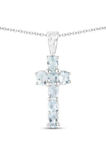 VIRA JEWELS Kette 925-Sterling Silber rhodiniert Glänzend  Aquamarine hellblau silber