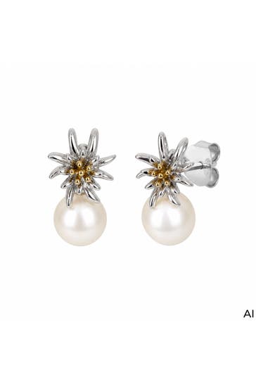 CELESTA Ohrringe 925/- Sterling Silber Tracht zweifarbig Perle silber