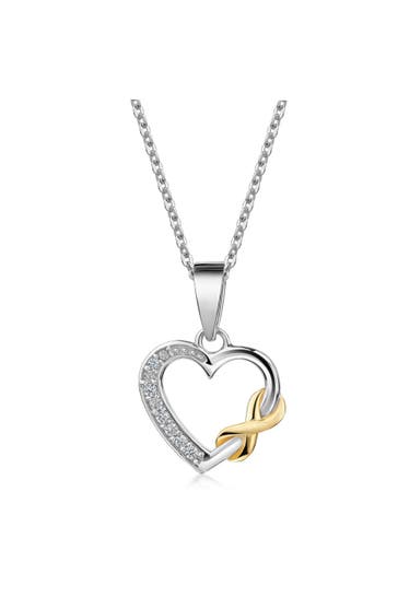 ZEEME Kette 925/- Sterling Silber zweifarbig Herz Zirkonia mehrfarbig