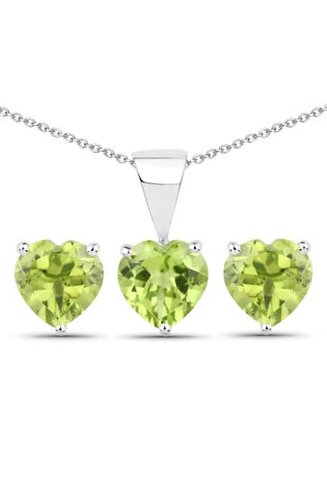 VIRA JEWELS Kette Silber 925 rhodiniert Ohrringe und Halskette mit echtem Peridot in Herzform silber
