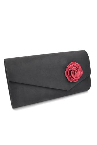 STEUER Handtasche Satin-Optik schwarz mit roter Blüte schwarz