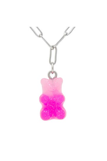 FASHIONBOX Kette Messing rhodiniert mit Anhänger Teddy pink pink
