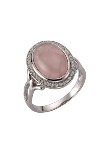 ZEEME Ring 925 Sterling Silber rhodiniert mit echtem Rosenquarz Zirkonia silber