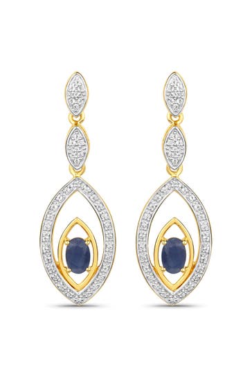 VIRA JEWELS Ohrringe Silber 925 zweifarbig 40mm lang mit 2x Saphir und 80x Weiß-Topas gelb