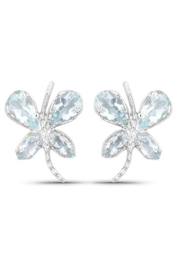 VIRA JEWELS Ohrringe Silber 925 rhodiniert Schmetterling-Motiv mit echtem Aquamarin silber