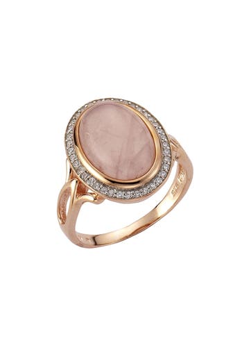 ZEEME Ring Silber 925 rosé-vergoldet mit echtem Rosenquarz und Zirkonia rot