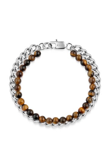 ZEEME Armband Edelstahl Tigerauge mehrfarbig