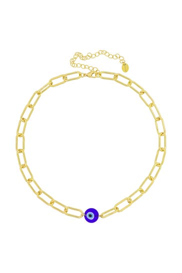 FASHIONBOX Kette Messing vergoldet mittig Auge blau blau