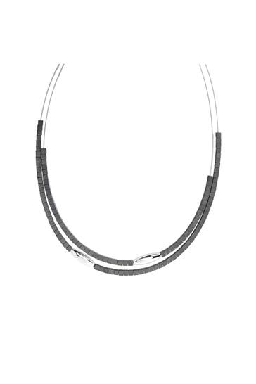 ZEEME Kette Edelstahl 2-reihig mit Hämatit-Steinen 42+5cm lang silber