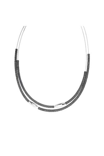 ZEEME Kette Edelstahl 2-reihig mit Hämatit-Steinen 42+5cm lang silber