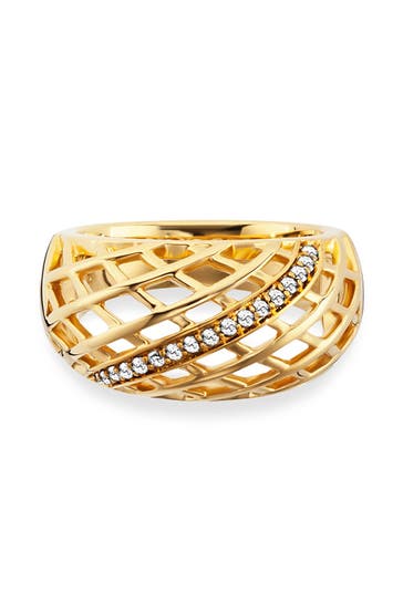 CAI Ring 925/- Sterling Silber vergoldet Topas Gitterstruktur