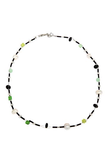 DEMARIE Kette Edelstahl Perle Onyx Acryl Kristall grün