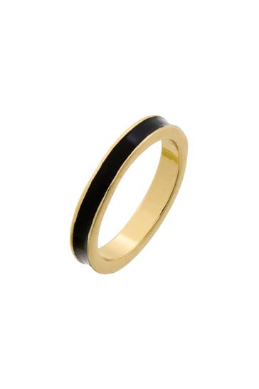 FASHIONBOX Ring rot vergoldet einreihig mit Emaille-Einlage schwarz