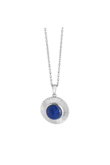 ZEEME Kette Silber 925 rhodiniert 42+3cm glanz/matt mit echtem Lapis 10mm silber