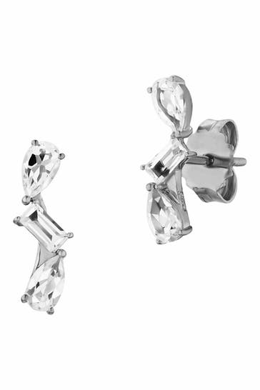 CAI Ohrringe 925 Sterling Silber Weißtopas silbergrau