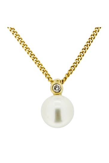 OROLINO Kette 585 Gold mit Brillant 0,03ct. + Perle weiß 7-7,5mm gelb