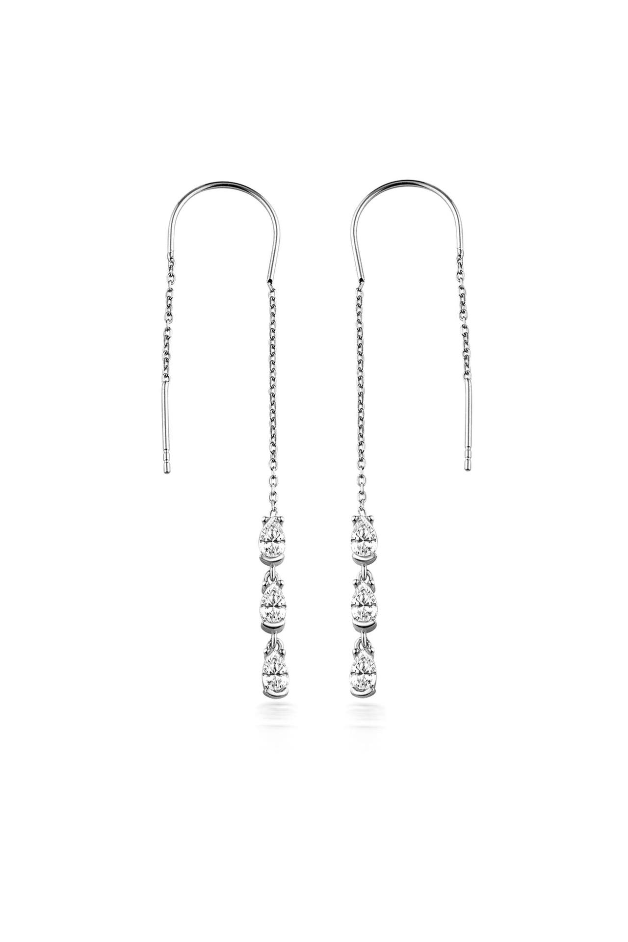 DKENIZ Ohrringe 925/- Sterling Silber rhodiniert Glänzend 8cm Zirkonia Weiß silber, Bild 1