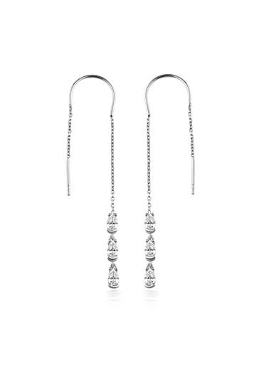 DKENIZ Ohrringe 925/- Sterling Silber rhodiniert Glänzend 8cm Zirkonia Weiß silber