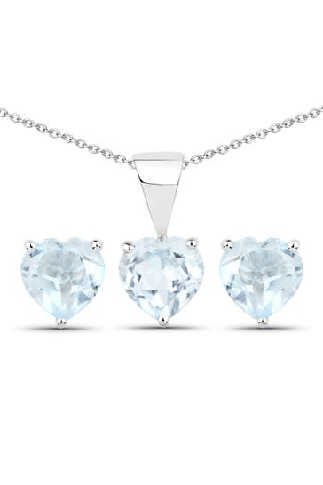 VIRA JEWELS Kette Silber 925 rhodiniert Ohrringe und Halskette mit Blautopas (beh.) Herz-Form silber