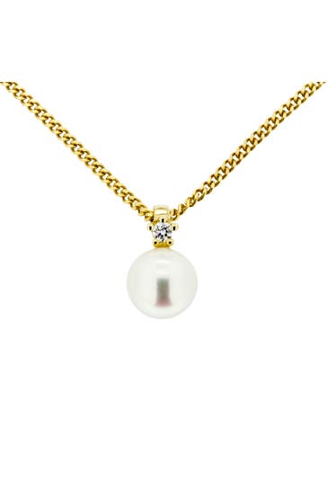 OROLINO Kette 585 Gold mit Brillant 0,03ct. + Perle weiß 6,5-7mm gelb