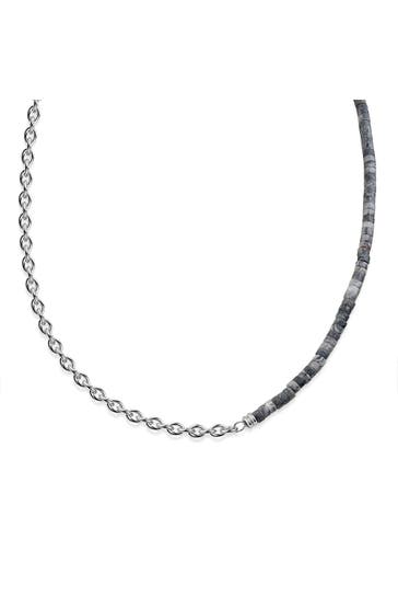 ZEEME Kette Edelstahl Jaspis silber