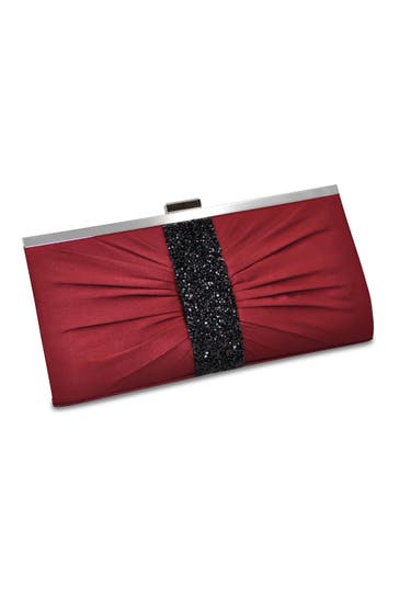 STEUER Handtasche Bordeauxfarbene Satin-Optik mit Strassbesatz rot