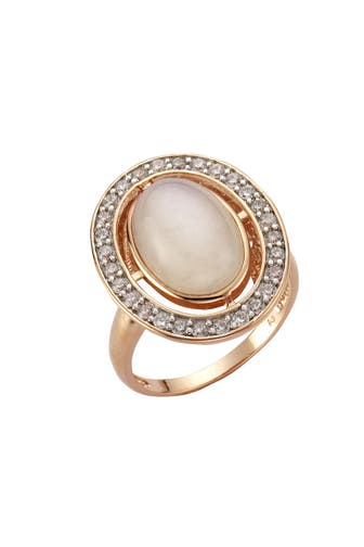 ZEEME Ring Silber 925 rosé vergoldet mit echtem Mondstein Zirkonia rot