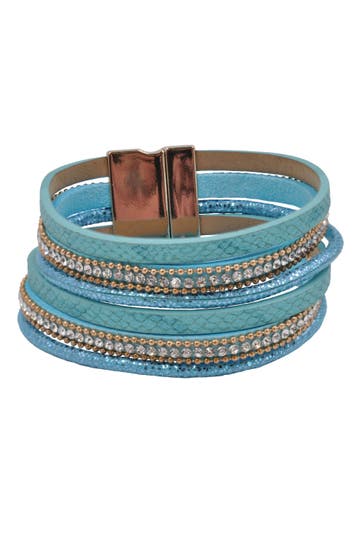 STEUER Armband Velour hellblau 6-reihig türkis