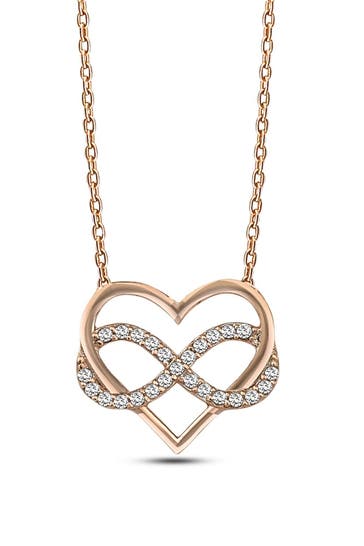 DKENIZ Kette 925/- Sterling Silber rosévergoldet Infinity Herzkette rot