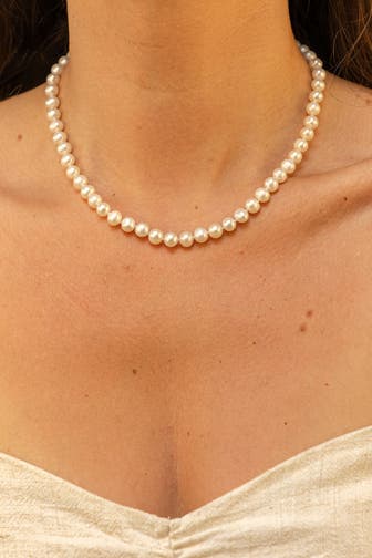 FASCINATION BY ELLEN K. Kette Gold 375 mit Perle weiß 6,5-7mm silber