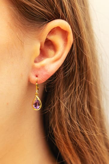 FASCINATION BY ELLEN K. Ohrringe Gold 333 mit echtem Amethyst-Tropfen gelb