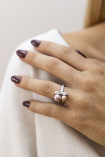 ZEEME Ring Silber 925 mit 2 Muschelkernperlen und Zirkonia weiß silber