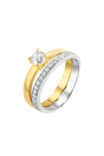 ZEEME Ring Silber 925 zweifarbig Ring Set mit Zirkonia weiß