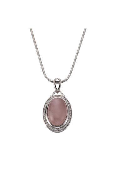 ZEEME Kette Silber 925 rhodiniert 42+5cm mit echtem Rosenquarz und Zirkonia-Steinen silber