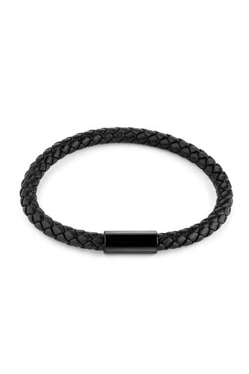 ZEEME Armband Edelstahl Leder schwarz 21cm