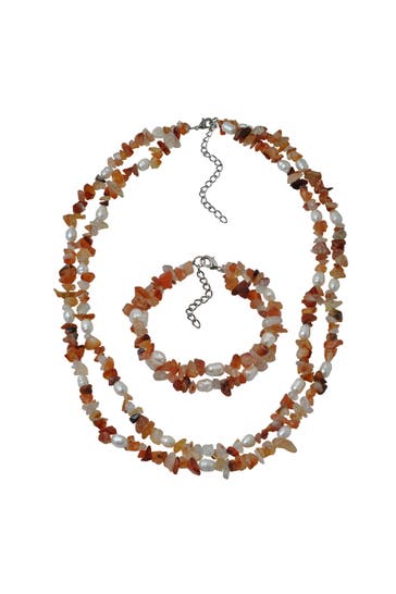 STEUER Armband Set aus Collier und Armband 2 -reihig Achatsplitter braun