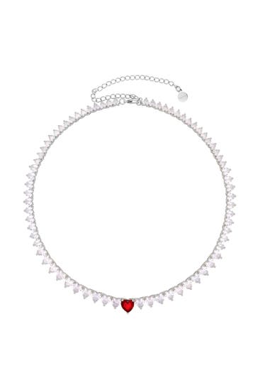FASHIONBOX Kette rhodiniert Zirkonia weiss Mittelteil Zirkoniaherz rot rot