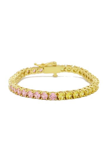 FASHIONBOX Armband Messing  vergoldet mit Zirkonia pink/gelb 17 cm mehrfarbig