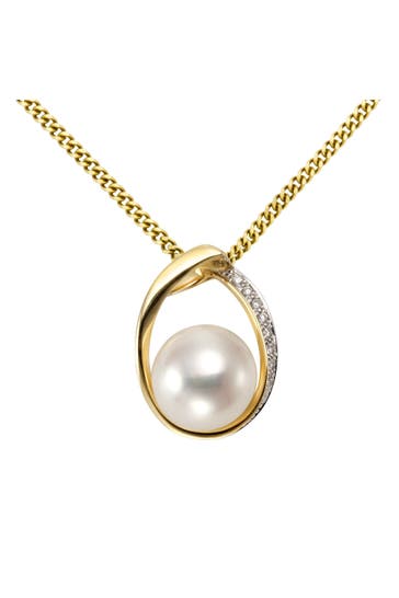 OROLINO Kette Gold 585 mit weißer Perle 10,5-11mm und 9 Brillanten zus. 0,045ct. gelb