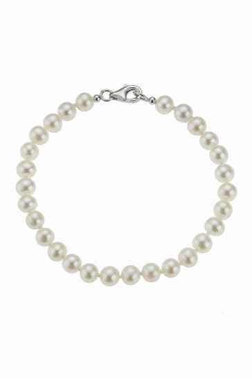 ZEEME Armband Silber 925 rhodiniert mit weißen Perlen 6mm silber