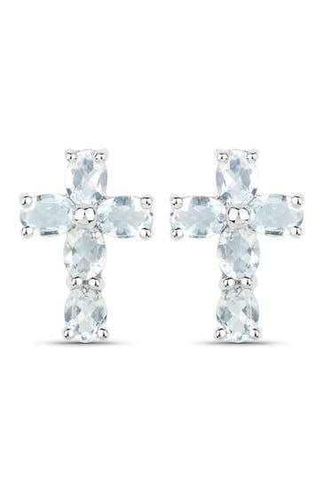 VIRA JEWELS Ohrringe Silber 925 rhodiniert Kreuz-Motiv mit echten Aquamarin-Steinen silber