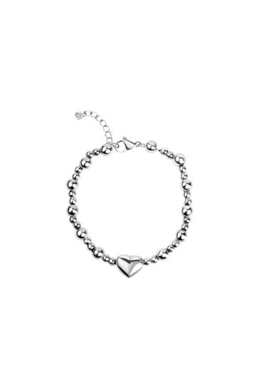 ZEEME Armband Edelstahl Kugelarmband mit Herz silber