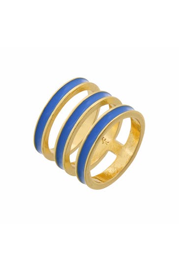 FASHIONBOX Ring rot vergoldet dreireihig mit Emaille-Einlage türkis