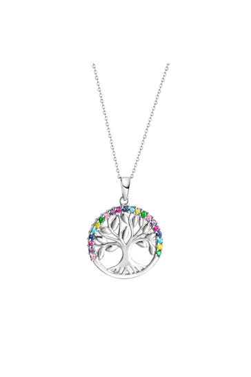 ZEEME Kette Silber 925 rhodiniert mit Lebensbaum-Motiv und Zirkonia-Steinen silber