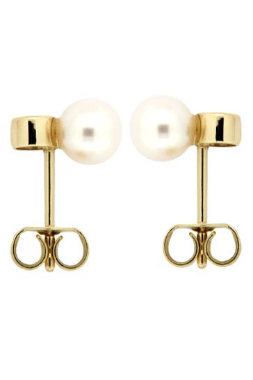 OROLINO Ohrringe 585 Gold 2x Brillant 0,03ct. und Perle weiß 6,5-7mm silber