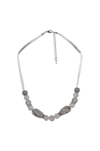 STEUER Kette Textil Metal glanz poliert Glasstein weiß silber