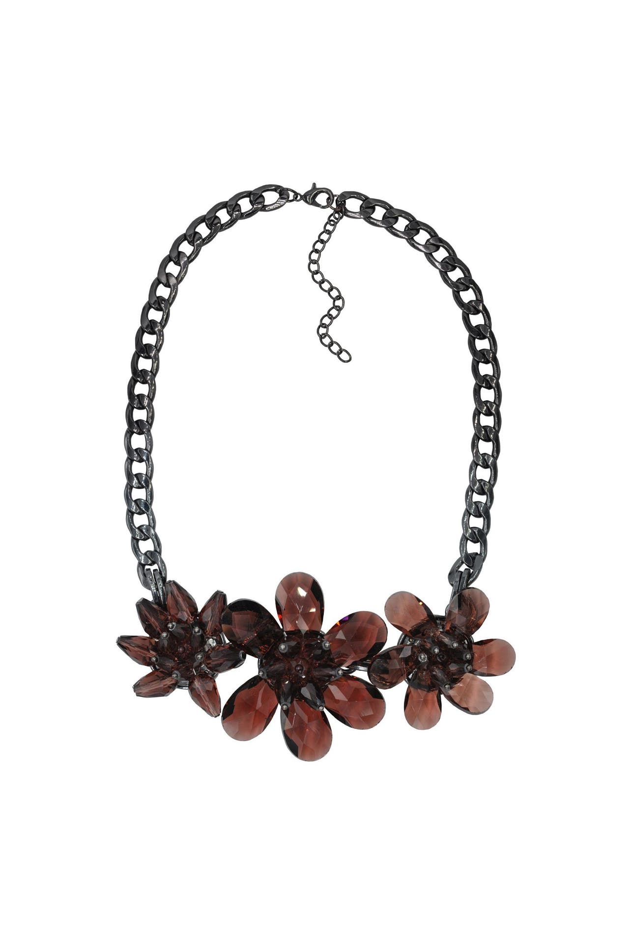 STEUER Kette Metall schwarz Blume Blüte Glaskristall braun schwarz, Bild 1