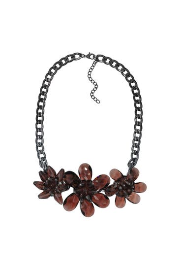 STEUER Kette Metall schwarz Blume Blüte Glaskristall braun schwarz
